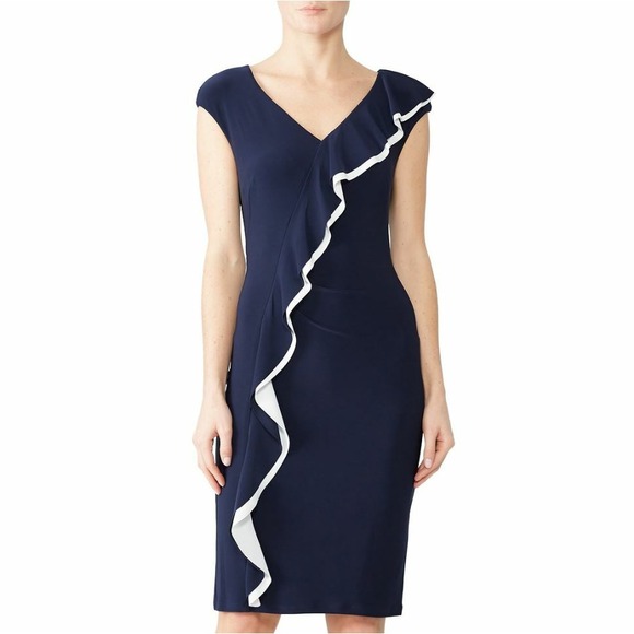 Lauren Ralph Lauren Dresses & Skirts - NWT Lauren Ralph Lauren Women Navy/White Midge Two Tone Ruffle Sheath Dress sz6